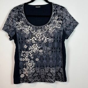 Vanilla Sugar Y2K Black Rhinestone Floral Whimsigoth Fairy Women Tee 1X Grunge